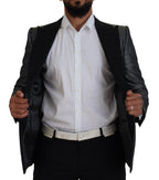 Dolce & Gabbana Dark Gray Silver Jacquard Slim Fit Jacket Blazer