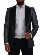 Dolce & Gabbana Dark Gray Silver Jacquard Slim Fit Jacket Blazer