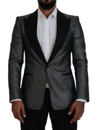 Dolce & Gabbana Dark Gray Silver Jacquard Slim Fit Jacket Blazer