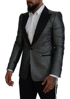 Dolce & Gabbana Dark Gray Silver Jacquard Slim Fit Jacket Blazer