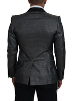 Dolce & Gabbana Dark Gray Silver Jacquard Slim Fit Jacket Blazer