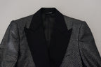 Dolce & Gabbana Dark Gray Silver Jacquard Slim Fit Jacket Blazer