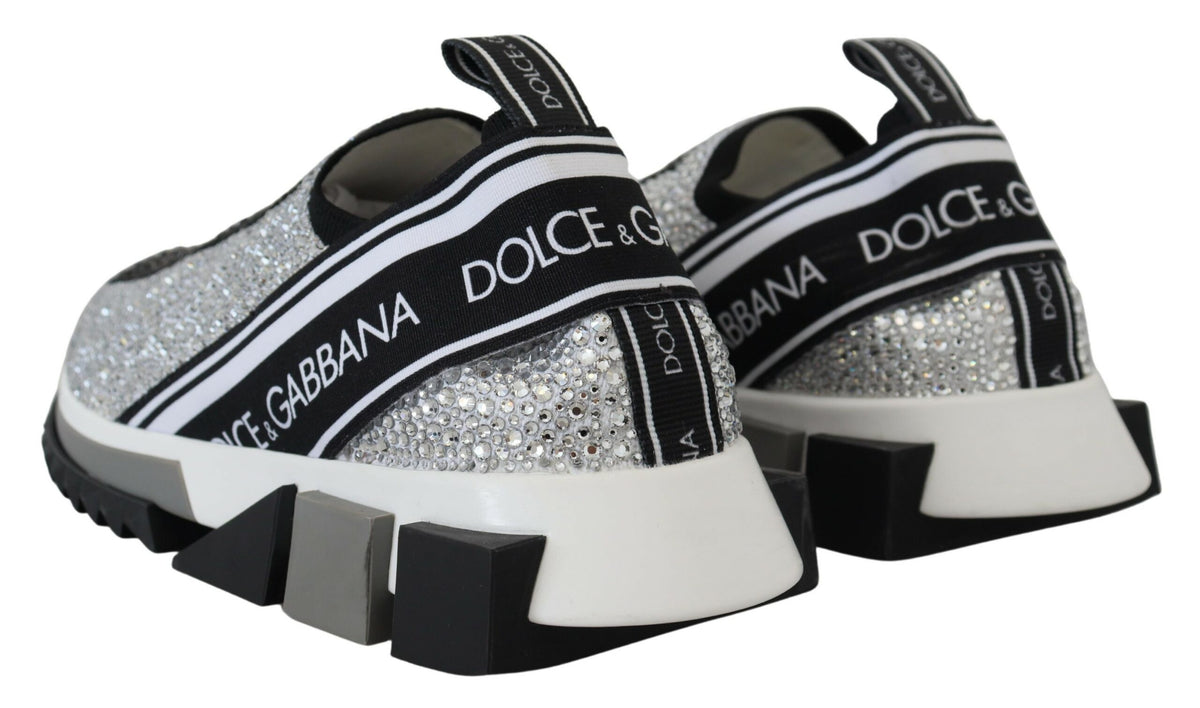 Dolce & Gabbana Silver Rhinestones Sorrento Sneakers Shoes