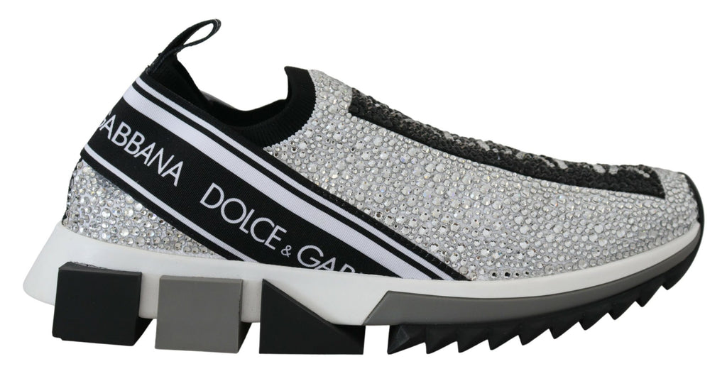 Dolce & Gabbana Silver Rhinestones Sorrento Sneakers Shoes