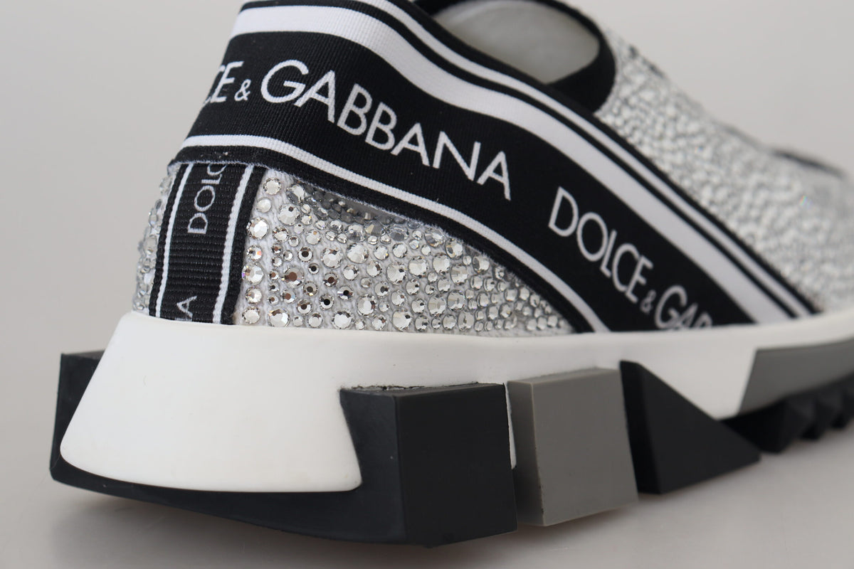 Dolce & Gabbana Silver Rhinestones Sorrento Sneakers Shoes