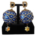 Dolce & Gabbana Gold Brass Blue Dangle Ball Crystal Clip On Earrings