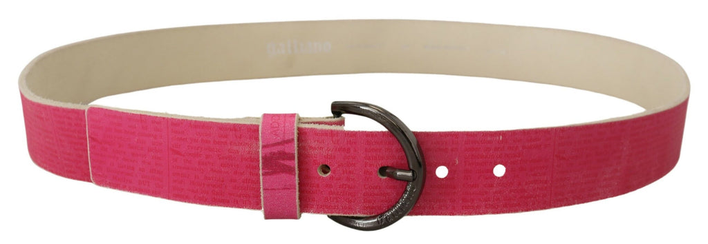 John Galliano Pink Leather Letter Logo Round Buckle Waist Belt