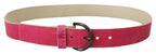 John Galliano Pink Leather Letter Logo Round Buckle Waist Belt