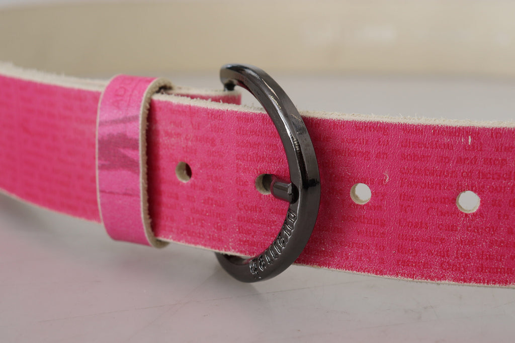 John Galliano Pink Leather Letter Logo Round Buckle Waist Belt