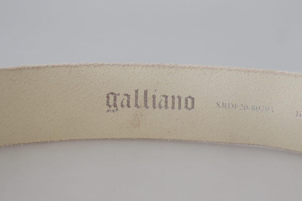 John Galliano Pink Leather Letter Logo Round Buckle Waist Belt