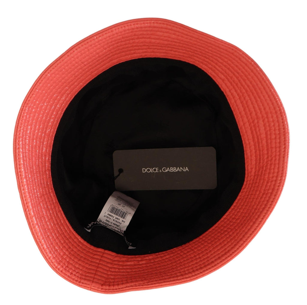 Dolce & Gabbana Peach Quilted Faux Leather Women Bucket Cap Hat