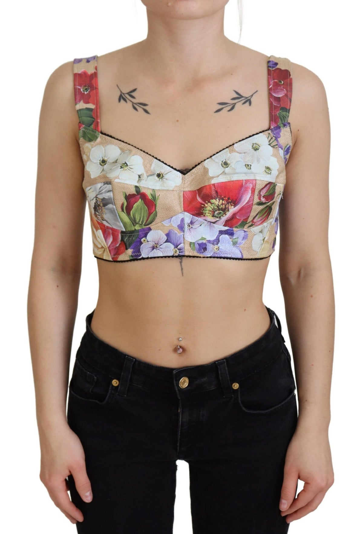Dolce & Gabbana Multicolor Floral Cropped Bustier Corset Top