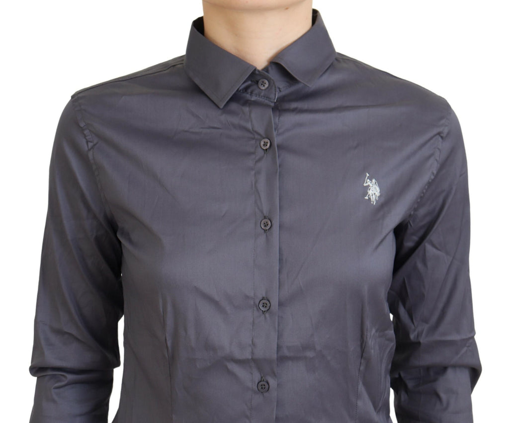 U.S. POLO ASSN. Gray Printed Long Sleeves Collared Top