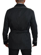 Dolce & Gabbana Dark Gray Robe Striped DG Patch Jacket Men Blazer