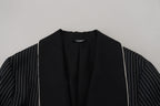Dolce & Gabbana Dark Gray Robe Striped DG Patch Jacket Men Blazer