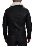 Dolce & Gabbana Black Lamb Leather Collared Men Coat Jacket