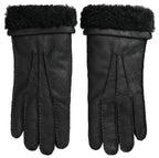 Dolce & Gabbana Black Leather Fur Short Hands Mitten Men Gloves