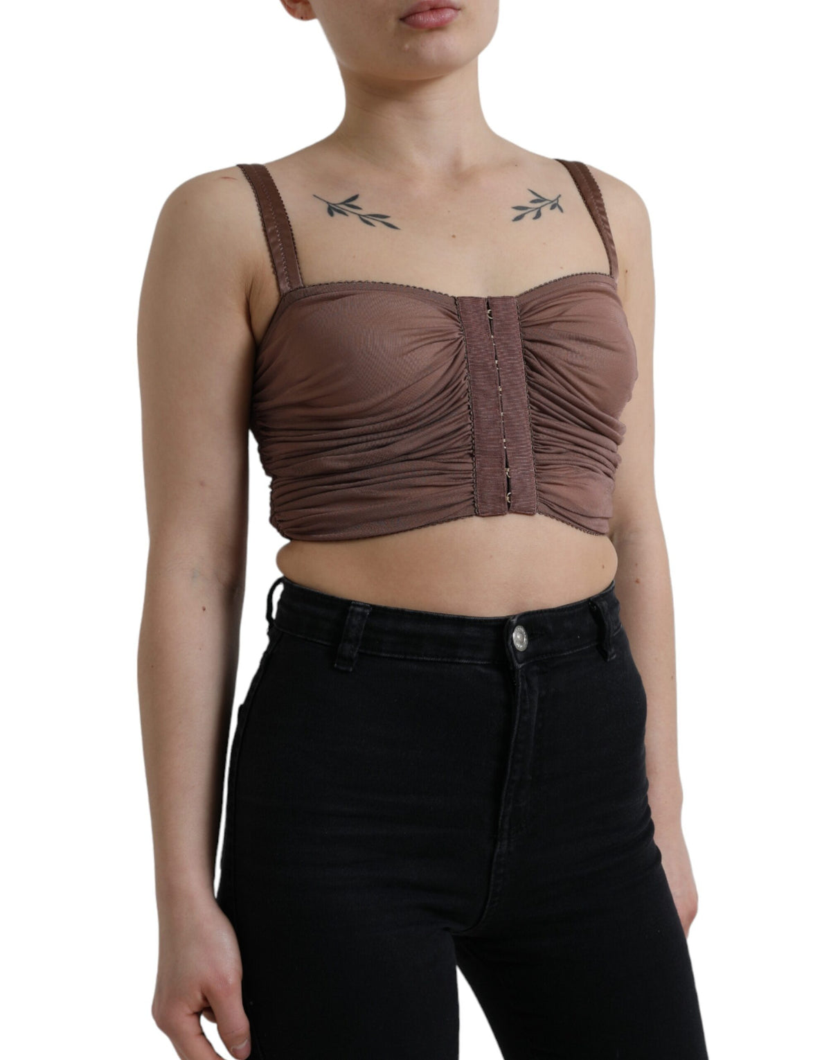Dolce & Gabbana Brown Viscose Bustier Sleeveless Cropped Top