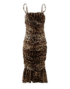 Dolce & Gabbana Brown Leopard Print Ruched Midi Dress