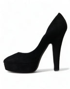 Dolce & Gabbana Black Suede Leather Platform Heel Pumps Shoes