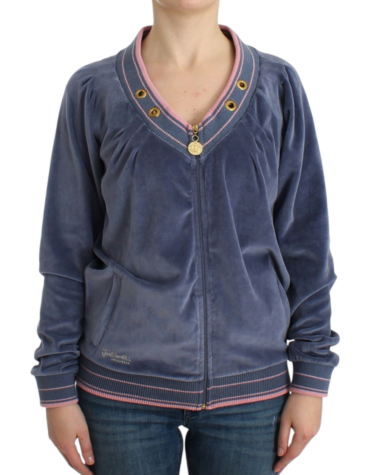 Cavalli Blue velvet zipup sweater