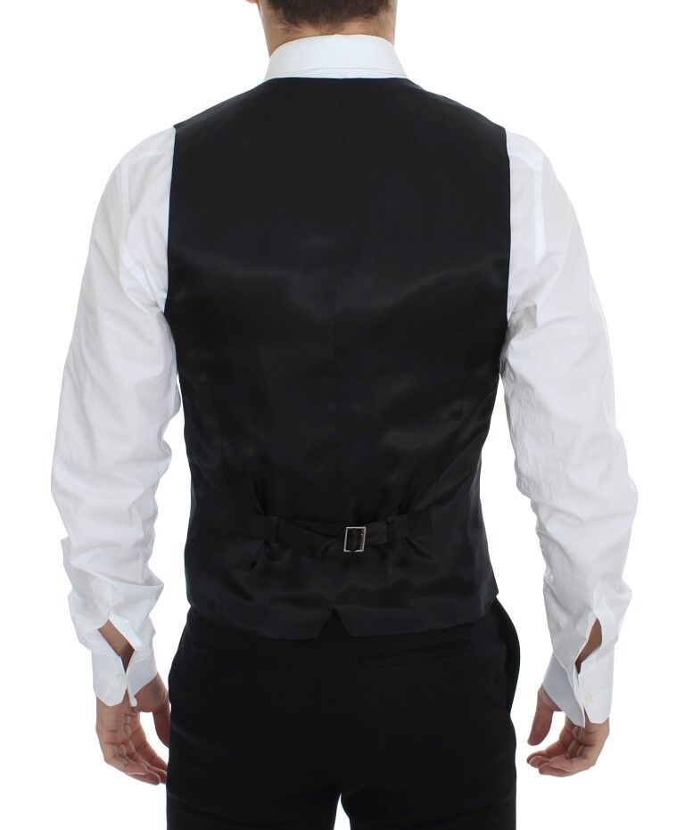 Dolce & Gabbana Black Striped Wool Silk Dress Vest Gilet