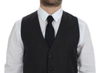 Dolce & Gabbana Gray Striped Wool Single Breasted Vest