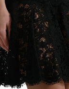 Dolce & Gabbana Black Floral Lace Cotton A-line Mini Dress