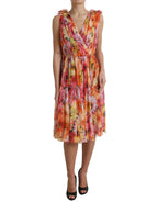 Dolce & Gabbana Multicolor Sunflower Print Silk Midi Dress