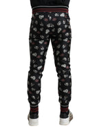 Dolce & Gabbana Black Ring Silk Jogging Trousers Pants