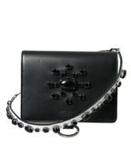 Dolce & Gabbana Black White Leather Crystal Embellished Cardholder Wallet