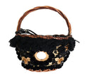 Dolce & Gabbana Beige Straw Snakeskin Pom Pom Crystal AGNESE Bag