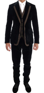 Dolce & Gabbana Blue Velvet Two Button Slim 3 Piece Suit
