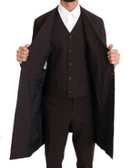 Dolce & Gabbana Bordeaux Wool Stretch Long 3 Piece Suit