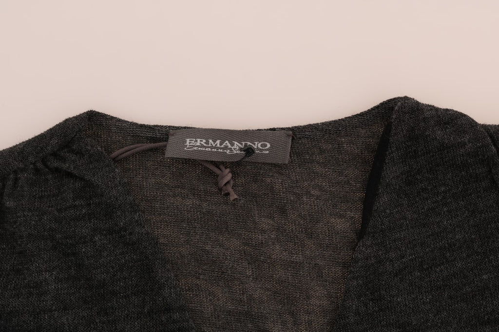 Ermanno Scervino Gray Wool Lace Top Long Sleeved T-shirt