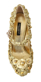 Dolce & Gabbana Gold Floral Crystal Mary Janes Pumps