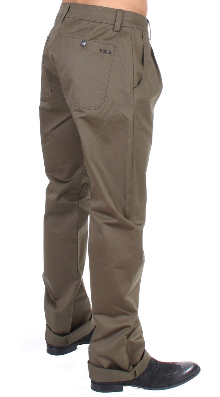 GF Ferre Green Cotton Stretch Comfort Fit Pants