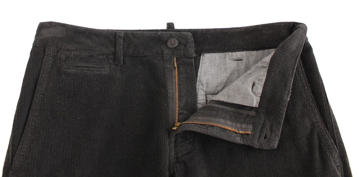 GF Ferre Black Corduroy Cotton Straight Fit Pants