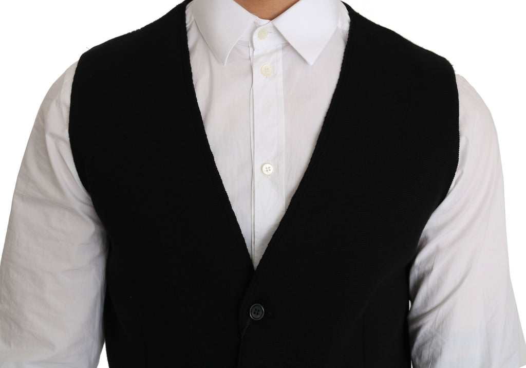 Dolce & Gabbana Black Cotton Dress Woven Waistcoat