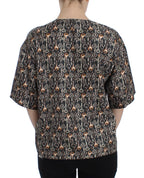 Dolce & Gabbana Gray Gold Key Print Silk Blouse T-shirt