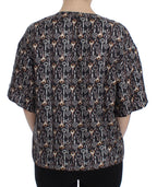 Dolce & Gabbana Gray Gold Key Print Silk Blouse T-shirt