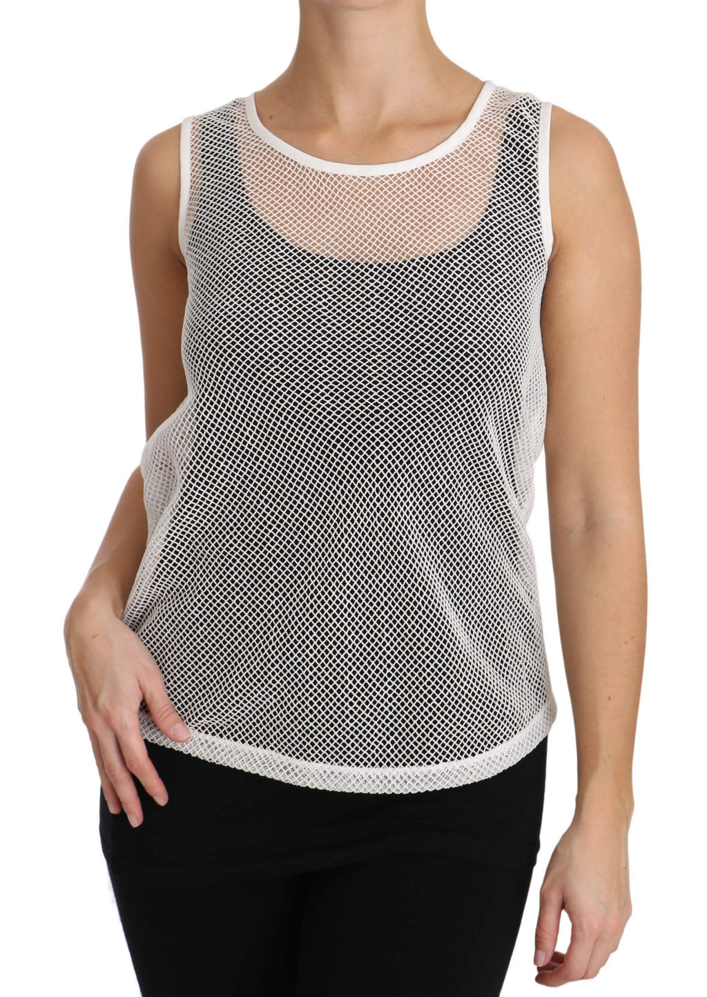 Dolce & Gabbana White Net  Transparent Sleeveless Tank Top