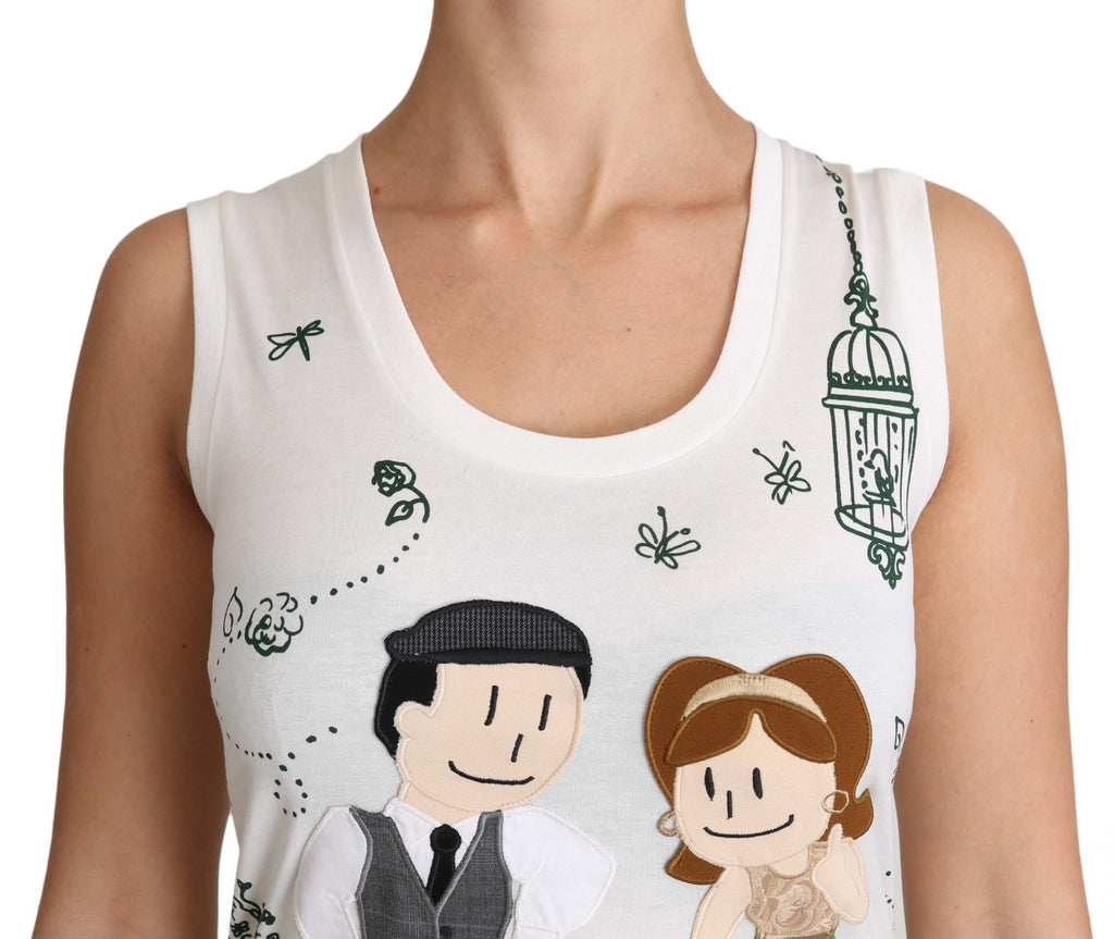 Dolce & Gabbana White Cotton #dgfamily Sleeveless Shirt Tank Top