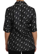 Dolce & Gabbana Black GuitarTrumpet Print Silk Shirt Top