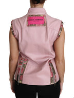 Dolce & Gabbana Pink Zippered Lamb Sleeveless Vest Leather Jacket
