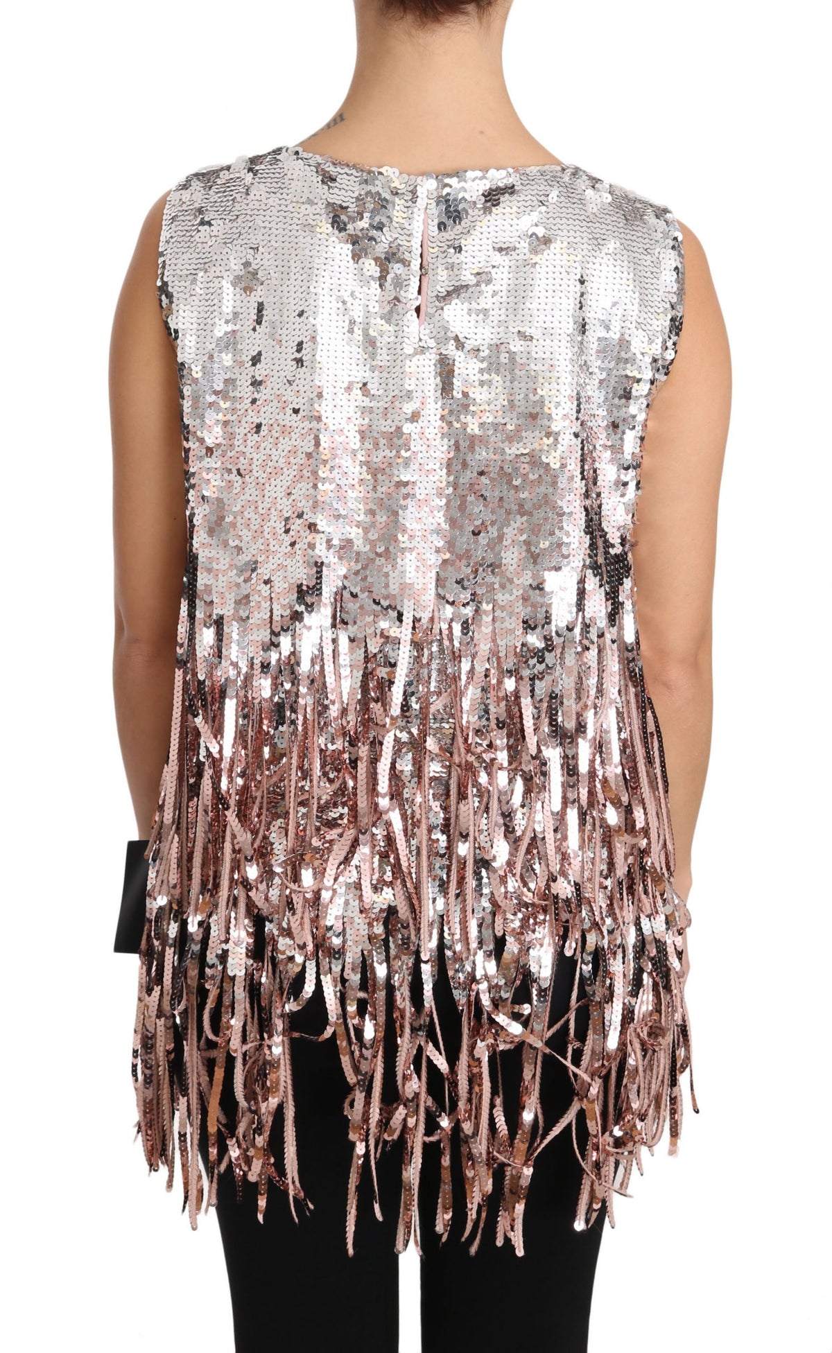 Dolce & Gabbana Golden Pink Sequined Fringe Tank Top