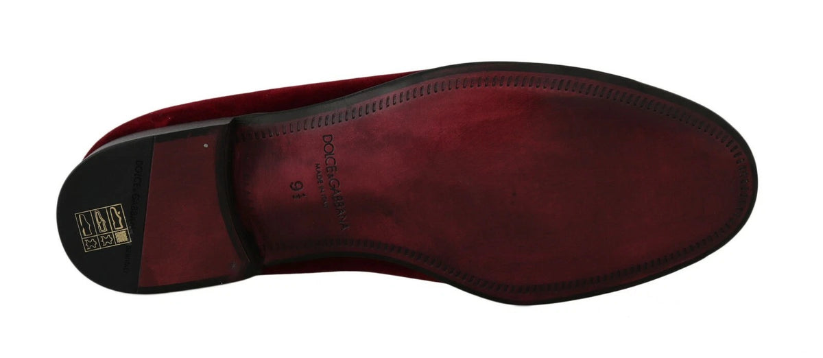 Dolce & Gabbana Bordeaux Velvet Loafers Gun Horseshoe Shoes