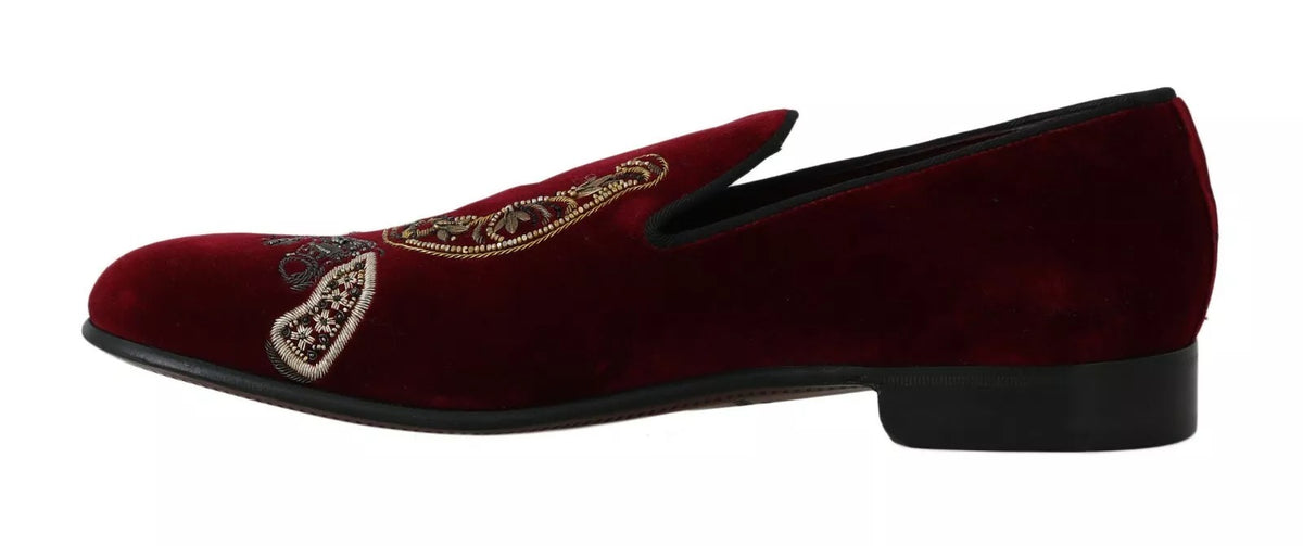 Dolce & Gabbana Bordeaux Velvet Loafers Gun Horseshoe Shoes