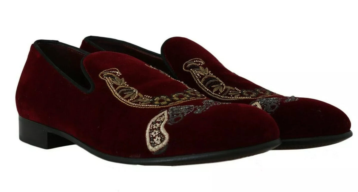 Dolce & Gabbana Bordeaux Velvet Loafers Gun Horseshoe Shoes