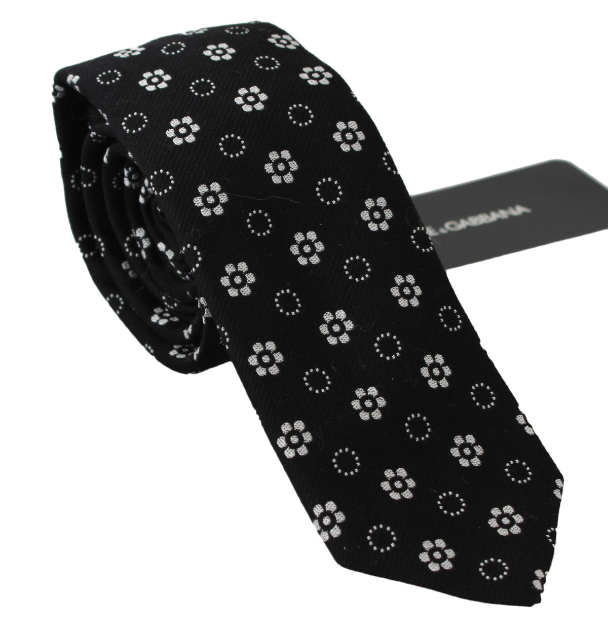 Dolce & Gabbana Dark Gray 100% Silk Floral Print Print Classic Tie